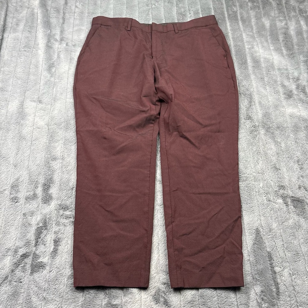 Express Mens Slim Stretch Dress Pants Burgundy Maroon Rayon Wool Blend 34x30